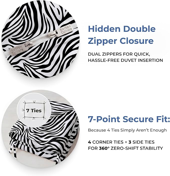 1 Pc 120" x 120" Duvet Cover Super Oversized King Cotton - Soft Primium Zebra Animal Print Comforter Cover, Zipper Closure & 7 Corner Ties - Fits Large King Inserts - Zebra