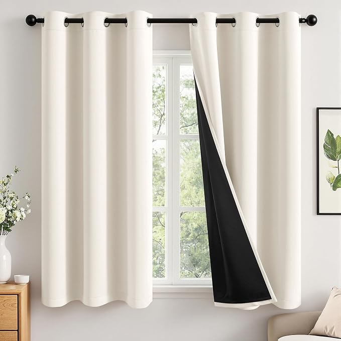MIULEE Birch 100% Blackout Curtains for Bedroom 40x54 Inch Length 2 Panels | 2 Thick Layers Thermal Insulated Short Curtains with Black Liner, Noise Reducing Grommet， Drapes for Living Room
