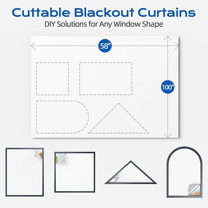 Blackout Curtains for Bedroom, 100" x 58" Portable Blackout Blinds No Drill | 100% Blackout Window Cover with Hook&Loop Strip, Temporary Blackout Shades, Blackout Window Film for Nursery Travel RV- White