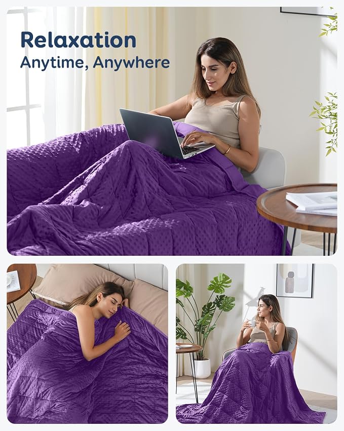 12lbs Weighted Blanket for Adults, 48"x72" Twin Size Heavy Blankets | Soft Raised Minky Dot Texture, Reversible Cooling & Cozy for All Seasons, 7-Layer Design for Even Weight, Machine Washable