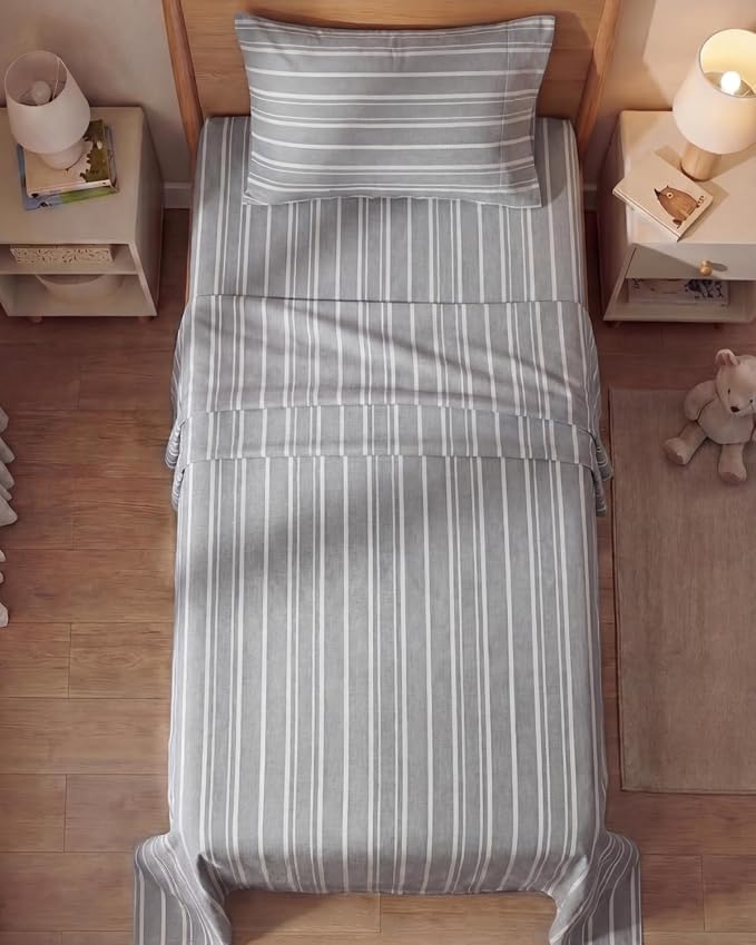 Twin Size 3 Piece Sheet Set - Breathable & Cooling Sheets - Grey Stripes | Hotel Luxury Bed Sheets for Women & Men, Deep Pockets, Easy-Fit, Extra Soft and Wrinkle Free Sheets, Oeko-Tex Bed Sheet Set