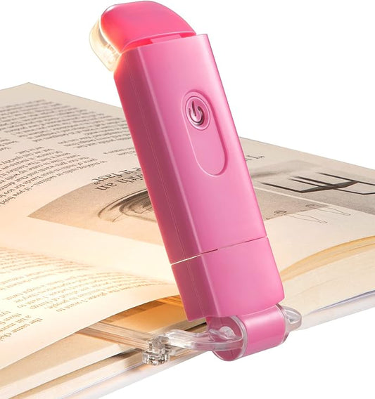 DEWENWILS USB Rechargeable Book Reading Light, Warm White, Brightness Adjustable, LED Clip on Book Lights for Reading in Bed, Car Reading Light for Kids, Bookworms (Pink) | 2 Brightness Levels, Flexible Lighting Angle, Compact & Lightweight, Ideal for ...