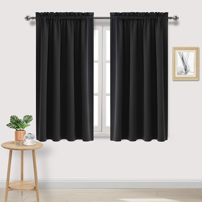 DWCN Blackout Curtains for Bedroom Living Room 52 x 54 Inch Long Black | 2 Panels Set, Room Darkening, Thermal Insulated, Light Blocking, Rod Pocket Drapes, Noise Reducing Window Treatments