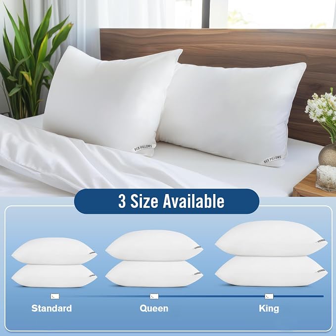 Queen Size Pillows 4 Pack, Soft Firm Support for Side Back Stomach Sleepers | Set of 4 queen pillows with down-alternative fill. Plush yet resilient for side, back, or stomach sleepers.