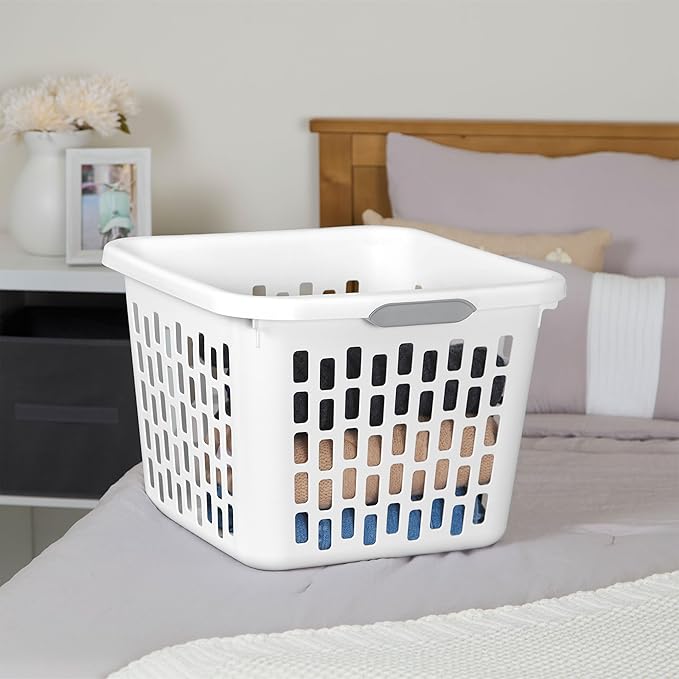 Sterilite Square Laundry Basket, Plastic Clothes Hamper, 24 Pack | 1.5 Bushel Capacity, White, Large Bin with Comfort Grip Handles and Reinforced Rim