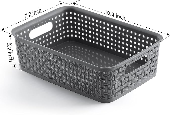 [ 12 Pack ] Plastic Storage Baskets - Small Pantry Organization and Storage Bins - Household Organizers for Laundry Room, Bathrooms, Bedrooms, Kitchens, Cabinets, Countertops, Under Sink or On Shelve