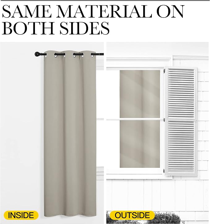NICETOWN Natural Blackout Curtains for Living Room 42" w x 84" L 2 Panels | Eyelet Top Room Darkening Panels Drapes for Bedroom Kitchen , Light Blocking Room Darkening Noise Reducing Home Decor
