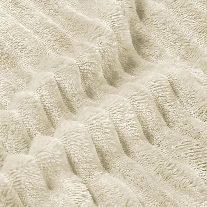 BEDELITE 3D Ribbed Jacquard Beige Blankets Queen Size for Bed, 90x90 Inch | Soft Warm Decorative Fluffy Blanket, Cozy Fuzzy Lightweight Plush Fleece Throw Blankets for Bed, Room Decor, Gift for Women