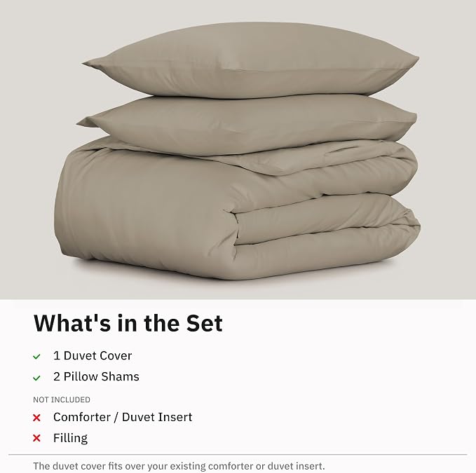 California Design Den Soft 100% Cotton Sateen Duvet Cover King Set, Taupe | 3-Piece Set with 2 Pillow Shams, Backed by Good Housekeeping Seal, Button Closure & Corner Ties, 400 TC 100% Cotton Sateen