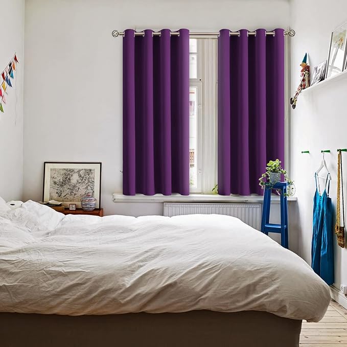 BGment Purple Blackout Curtains for Bedroom 54 Inch Long - 2 Panels | Grommet Top, Black Out, Room Darkening, Sunblock, Thermal Insulated, Window Drapes for Kids Boys Room, 52x54 Inch