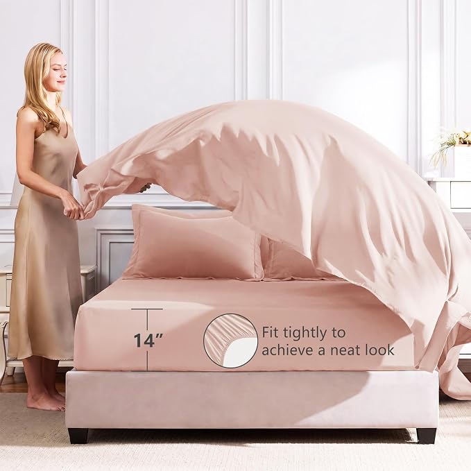Full Size Comforter Sets Blush Pink - 7 Pieces Complete Bedding Set | OEKO-TEX Certified, All Season, 240GSM Down-Alternative Comforter, Sheets, Pillowcases & Shams, 14" Deep Pocket, Easy Care