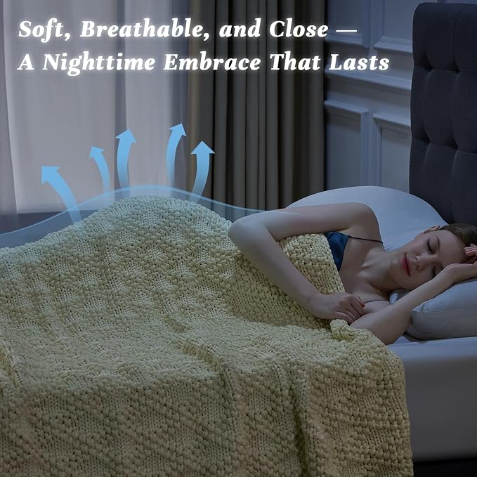 Anysay Knitted Weighted Blanket for Adult,Chunky Knit Throw 60''*80'' 20lbs | Cooling Weighted Blanket for Sleep Breathable Machine Washable Fall Heavy Blanket for Room Decor(Queen）