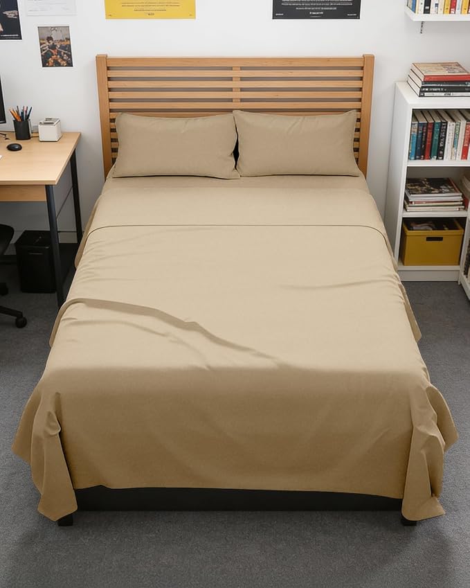 Full XL Sheets - 4 Piece Full XL Sheet Set - Soft & Cooling - Heathered Tan | Hotel Luxury Bedding for Women & Men with Deep Pockets, Ultra-Soft, Comfy, Easy-Fit, Wrinkle Free & Fade Resistant, Oeko-Tex
