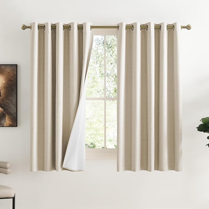 NICETOWN Beige Blackout Curtains for Dining Room 62" w x 63" L 2 Panels | Full Shade Energy Smart Noise & Light Blocking Drapes for Guest Room Bedroom, Thermal Insulated Lined Window Dressing Decor