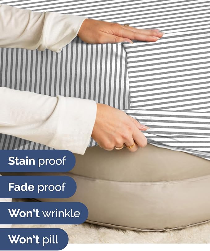 2 Pack Extra Deep Cal King Fitted Sheets with Deep Pockets - Grey Stripes | Hotel Luxury Bottom Fitted Sheets Only, Soft, Fade & Wrinkle Free, Breathable & Comfy, All Around Elastic Fitted Sheets