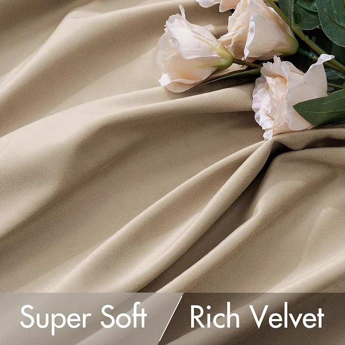 MIULEE Velvet Curtains 52x96 inches 2 Panels Cream Beige Blackout Curtains | Luxury, Bedroom Living Room, Thermal Insulated, Super Soft Window Drapes, Rod Pocket & Back Tab