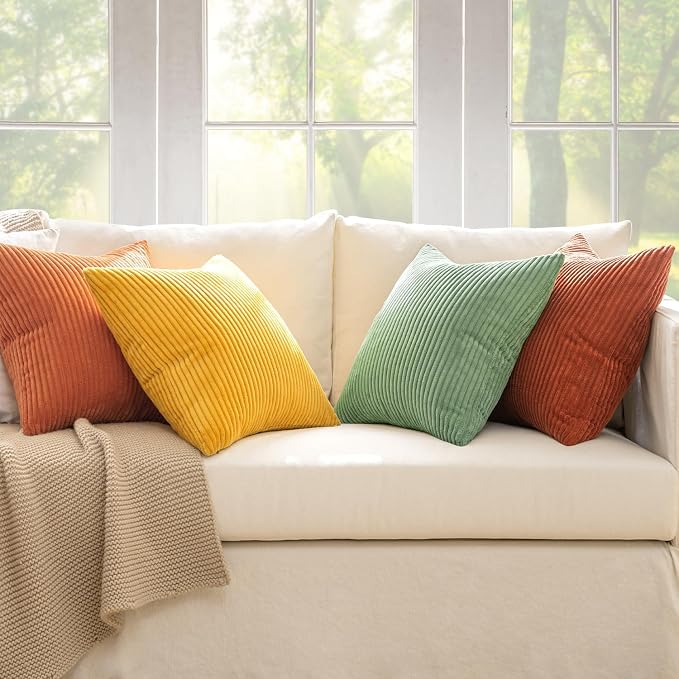 MIULEE Fall Decorative Throw Pillow Covers Yellow Rust Green 24x24 | Set of 4, Vintage Retro Fall Decor, Mix and Match Color Clash Design, Vibrant Cushion Covers for Sofa Couch Bed Living Room