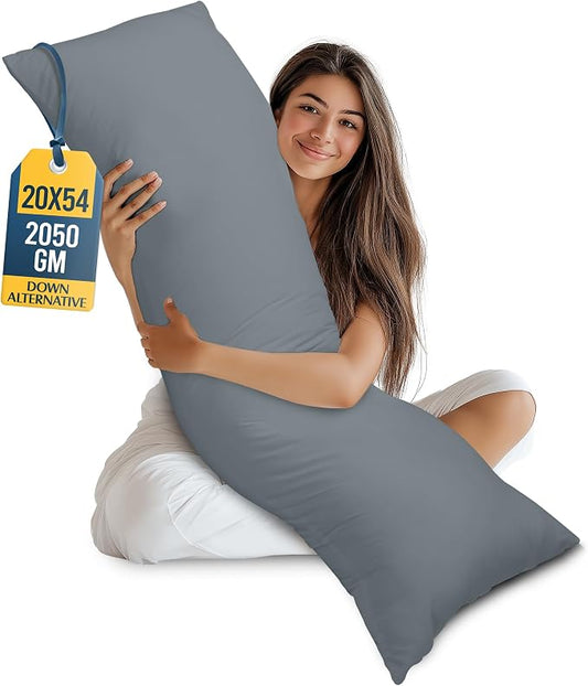 Utopia Bedding Full Body Pillow for Side Sleeper, Grey Long Pillow for Bed | Large Body pillows for Adults, Plush Support, Pregnancy Pillow Insert for sleeping, helps maintain body contour, 20x54 inches