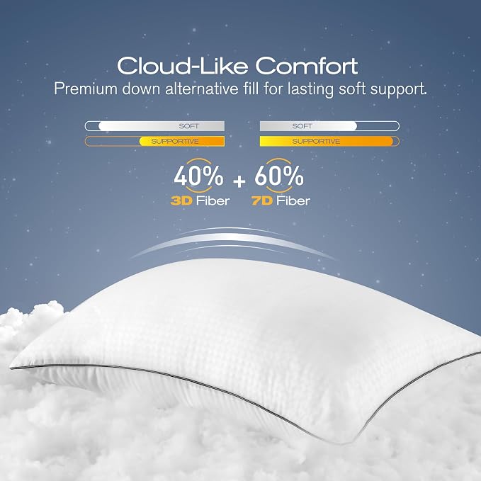 King Size Pillows Set of 2, Ultra Thick Down Alternative Bed Pillows,Cooling Hotel Quality King Size Pillows for Back, Stomach or Side Sleepers,Machine Washable(White,2 Pack)