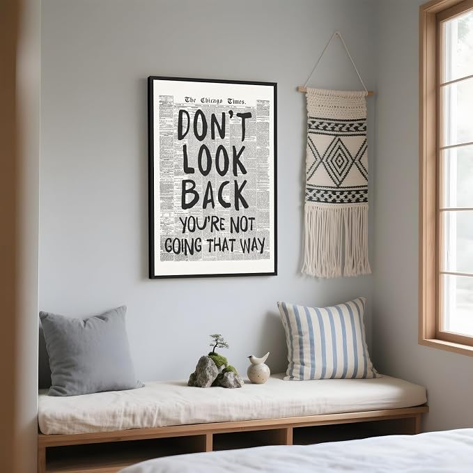 Framed Retro Black and White Newspaper Wall Art Dont Look Back Quote Poster | Trendy Inspirational Wall Decor Positive Motivational Affirmation Canvas Print Preppy Aesthetic Men Bedroom Artwork 24x36inch