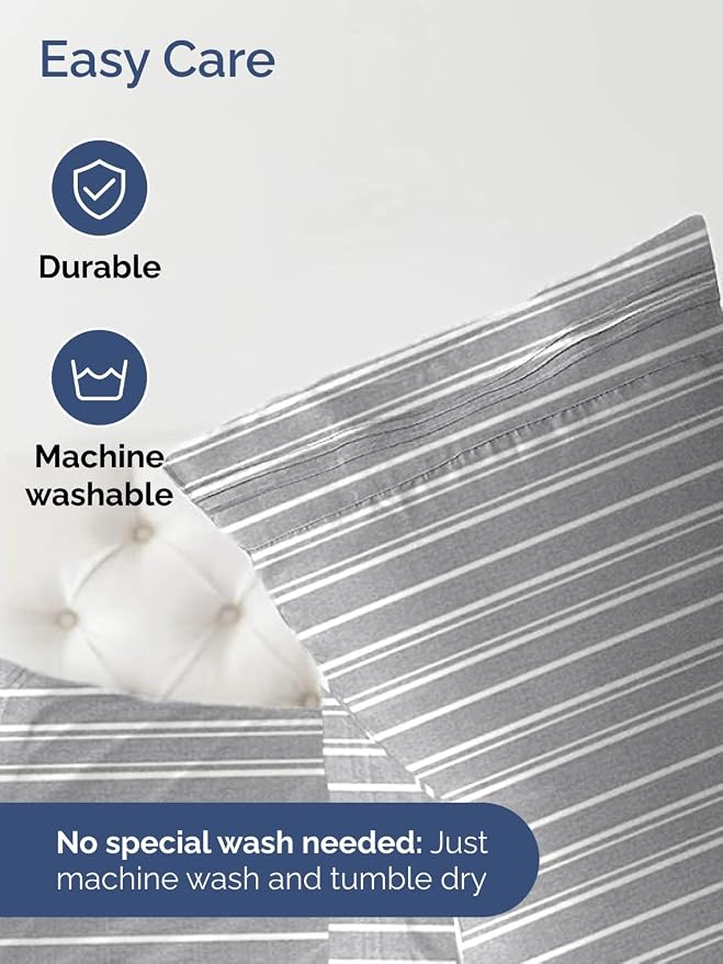 Extra Deep King Fitted Sheet - Single Fitted Sheet Only - Grey Stripes | Easily Fits 18 inch to 24 inch Mattress, Soft, Wrinkle Free, Breathable & Comfy, Extra Deep Pockets Hotel Luxury Fitted Sheet