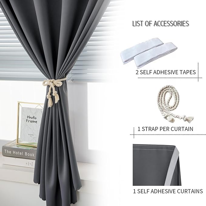 Portable Light Blocking Curtains Self-Stick Design, Removable Adhesive Window Shades for Apartment Office, 71" W x 84" L, Grey, 1 Panel