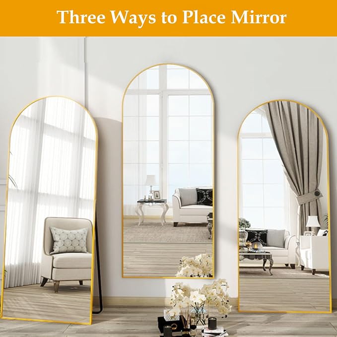 Dewfig Arched Full Length Mirror, 76"x34" Large Floor Mirror, Gold | Aluminum Alloy Frame Full Body Mirror, HD Shatterproof Tempered Glass, Lean/Stand/Wall for Living Room,Bedroom, Dressing Room