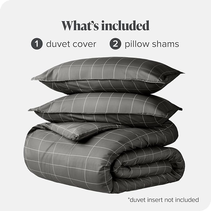 Bare Home Duvet Cover Set 1800 Ultra-Soft (Queen, Grid - Grey/White) | Lightweight, Cooling, Breathable, Premium 1800 Ultra-Soft, All-Season