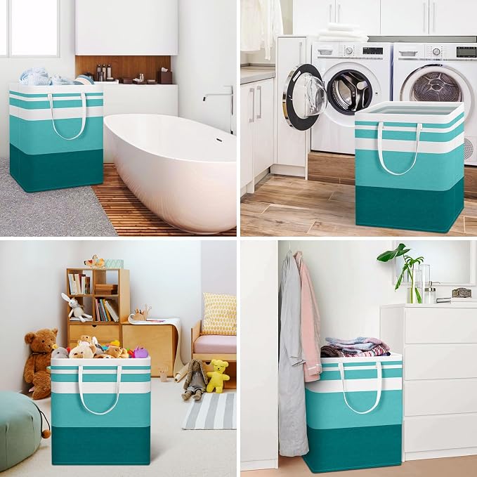 HomeHacks 2 Pack Large Laundry Baskets, Laundry Hampers Bags (Green 100Lx2) | Waterproof, Freestanding, Collapsible Clothes Hamper with Reinforced Handles in Laundry Room, Dorm, Bathroom, Bedroom