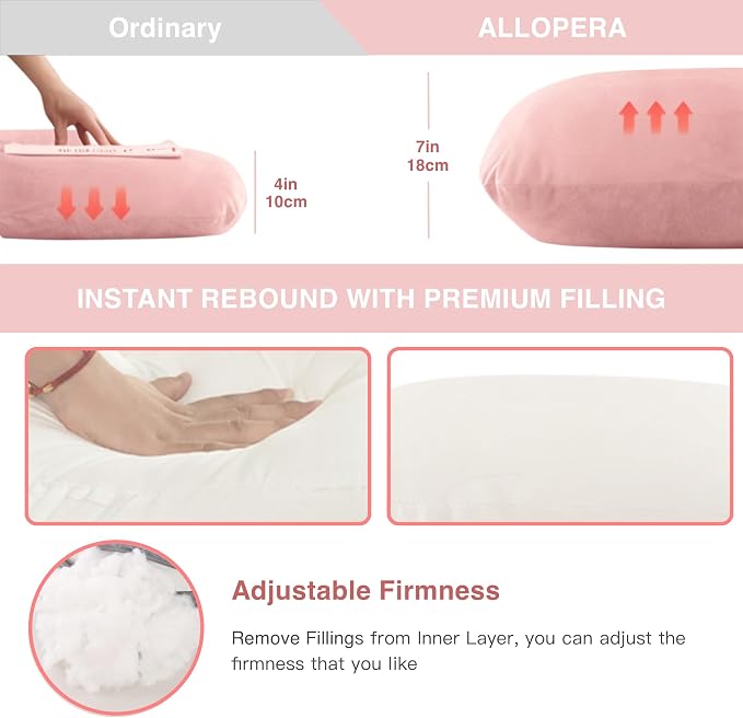 ALLOPERA Pregnancy Pillow, Full Body 57 Inch Maternity Pillow with Removable Washable Cover - Sleep Support for Legs, Back, Neck, Shoulder, HIPS, Belly for Pregnent Women, Pink Milk Fiber Cover
