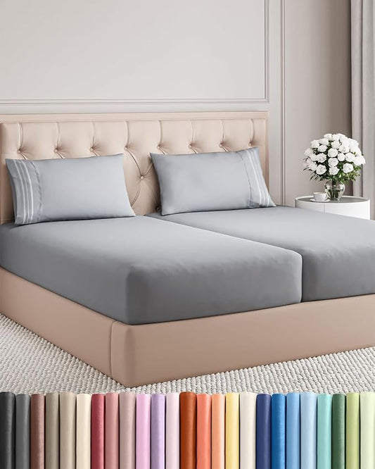 Split King Size 5 Piece Sheet Set - Comfy Breathable & Cooling - Steel Blue | Hotel Luxury Bed Sheets for Women & Men, Deep Pockets, Easy-Fit, Comfy, Soft and Wrinkle Free Sheets, Oeko-Tex Bed Sheet Set