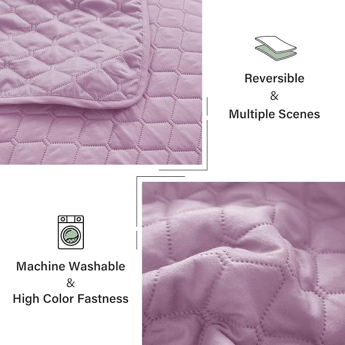 Exclusivo Mezcla Reversible Full Queen Quilt Bedding Set, Lilac | Lightweight Bedspreads with 2 Pillow Shams, Soft Microfiber, All Season Bed Coverlets for Bedroom Guest Room, 90x96 Inch