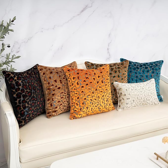 Alerfa Black Floral Throw Pillow Cover 20 x 20 Inch Cut Velvet Sqaure Luxury Decorative Pillow Cover for Couch Living Room Bedroom