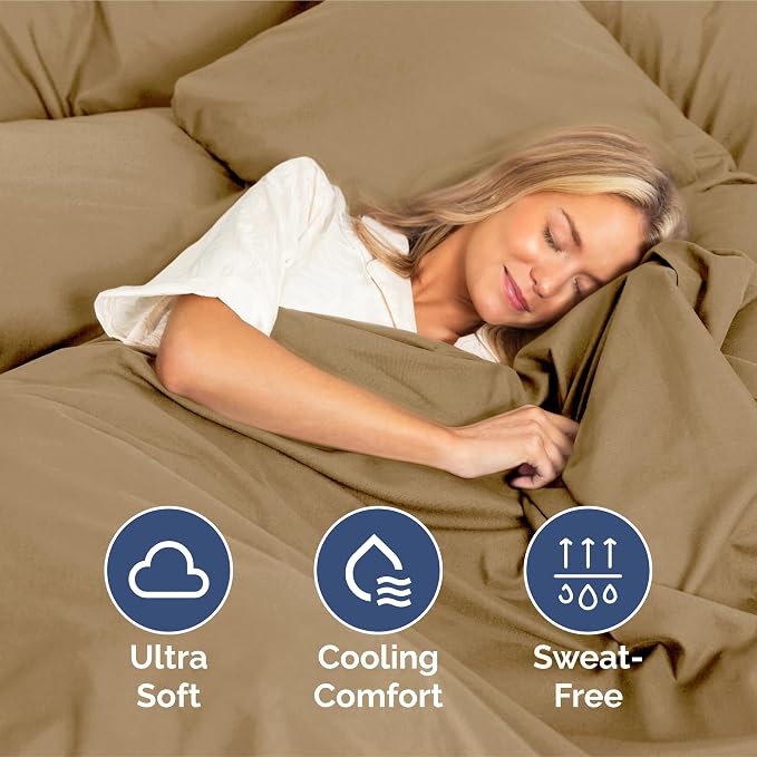 King Size 4 Piece Sheet Set - Ultra Soft & Cooling Bed Sheets - Caramel | Fits 8 Inch to 16 inch Mattress, Wrinkle Free & Fade Resistant with Deep Pockets, Breathable, Comfy Hotel Luxury Bedding
