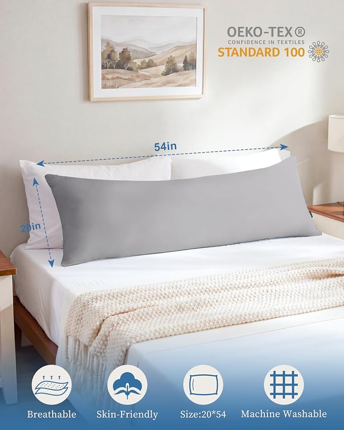 YZ HOME Full Body Pillow Insert -Large Long Bed Pillow for Side Sleeper | Full Body Pillow for Adults, Adjustable Height, Long Sleeping Breathable Bed Pillow-(Grey, 20x54'')