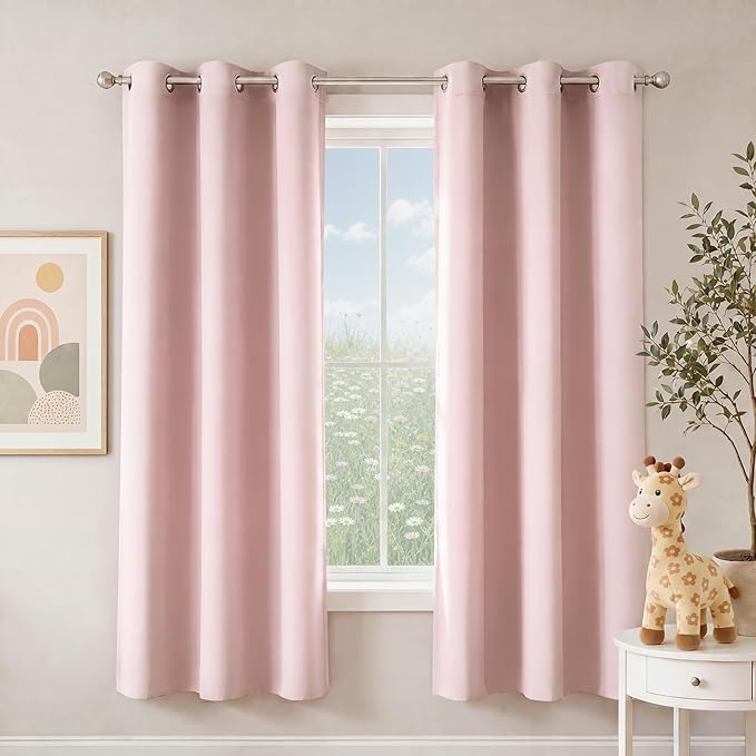 NICETOWN Blush Pink Room Darkening Curtains 78 Inches Long 2 Panels for Girls Room, Bedroom, Nursery Thermal Insulated Blackout Drapes Solid Grommet Noise Reducing Window Curtains, W40