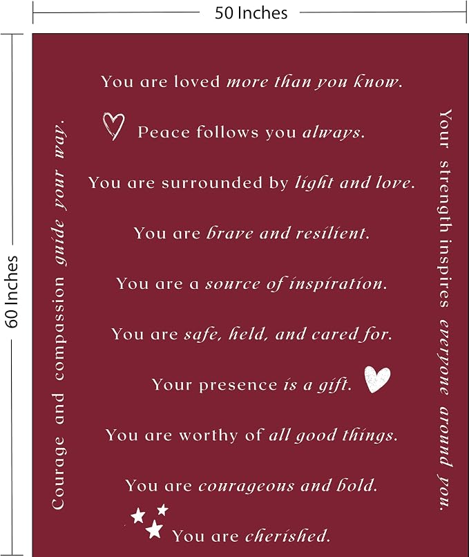 Compassion Blanket (Brand)- Strength Courage Super Soft Warm Hugs, Get Well Gift Blanket Plush Healing Thoughts Positive Energy Love & Hope (Burgundy, 50 x 60 Fleece)