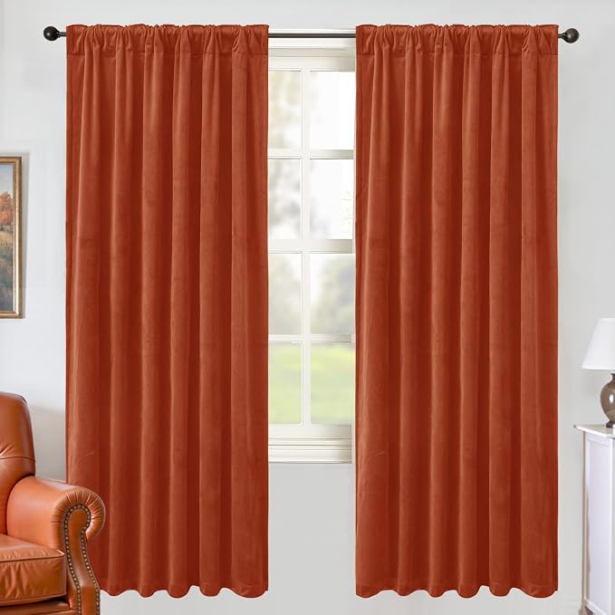BGment Terracotta Velvet Curtains 72 Inch Length for Bedroom, 2 Panels | Burnt Orange Rust Fall Decor, Luxury, Thermal Insulated, Elegant Super Soft Window Drapes, Back Tab Rod Pocket, 52 x 72 Inch