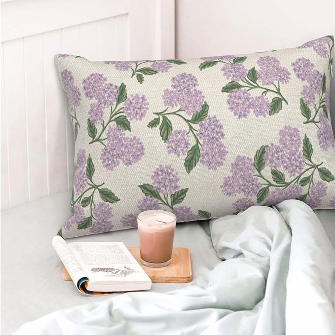 Purple Pink Pillow Covers 12x20 Inch 2 Pcs Green Hydrangea Flower Decor Throw Pillows Vintage Floral Seasonal Spring Summer Outdoor Decoration Pillowcase Linen Cushion Cover for Couch Sofa
