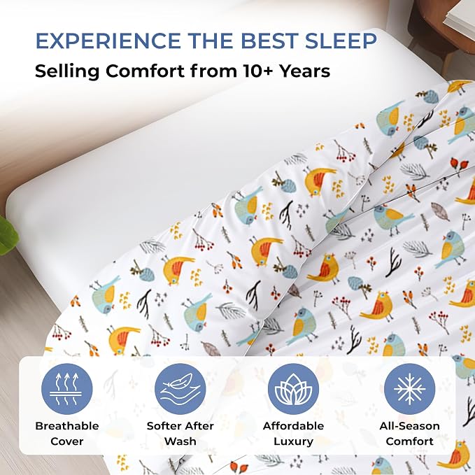 120"x98" 1 Pc Oversized King Duvet Cover Only 100% Egyptian Cotton - 600 TC Comforter Cover, Zipper Closure & Corner Ties - Fits Large King Inserts (Oversized King, Forest Birds)