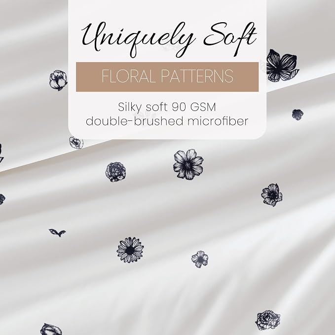 Linen Market Double-Brushed Patterned Microfiber Twin Sheet Set 3 Piece – Oeko-TEX Certified Ultra Soft & Wrinkle-Free - 16" Deep Pocket Sheets - Easy Care Twin Size - Indigo Flowers Navy