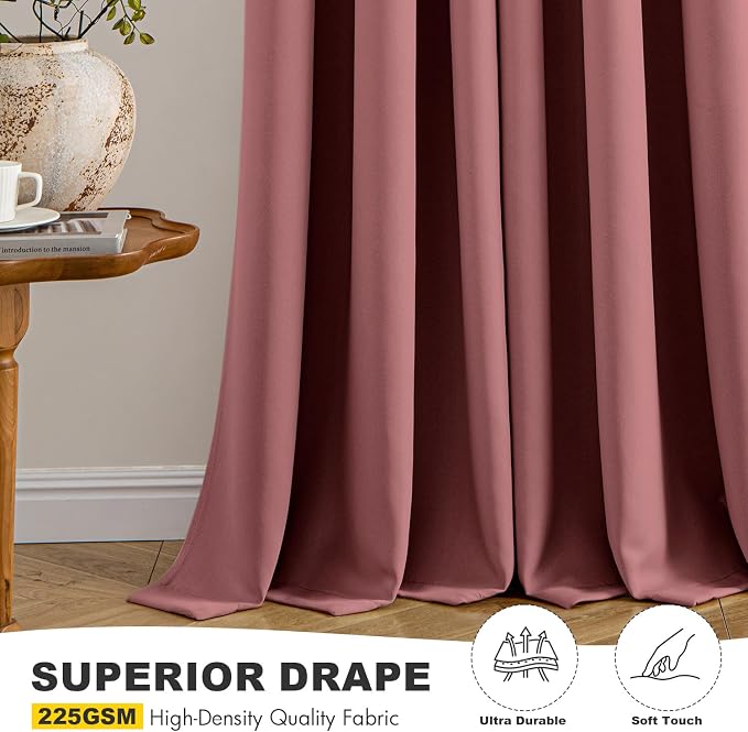 MIULEE Blackout Curtains for Bedroom 2 Panels 40 x 63 Inch Long Dusty Rose | Thermal Insulated, Living Room Darkening Grommet Drapes, Noise Reducing, Light Blocking Window Treatments