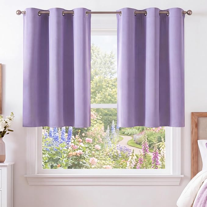 NICETOWN Lavender Purple Room Darkening Curtains 36 Inches Long 2 Panels for Girls Room, Bedroom, Nursery Thermal Insulated Blackout Drapes Solid Grommet Noise Reducing Window Curtains, W40