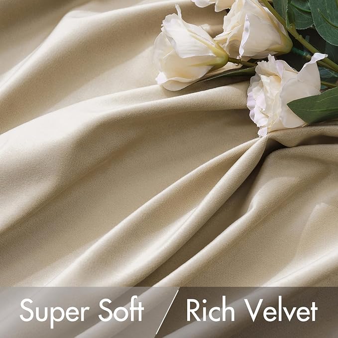 MIULEE Velvet Curtains 52x84 inches 2 Panels Beige Blackout Curtains | Luxury, Bedroom Living Room, Thermal Insulated, Super Soft Window Drapes, Rod Pocket & Back Tab