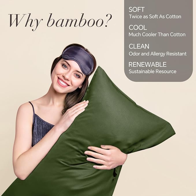 BEDELITE Body Pillow Pillowcase, Rayon from Bamboo, Olive Green, 20"x54" | Cooling and Breathable Body Pillow Cover for Hot Sleepers & Night Sweats, Silky Soft Full Long Pillow Case, Envelope Closure