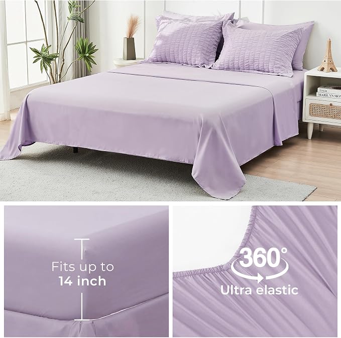 HYMOKEGE Lavender Full Size Comforter Sets Seersucker 7 Pieces, All Season Luxury Bed in a Bag for Bedroom, Bedding Set with Comforters, Sheets, Pillowcases & Shams