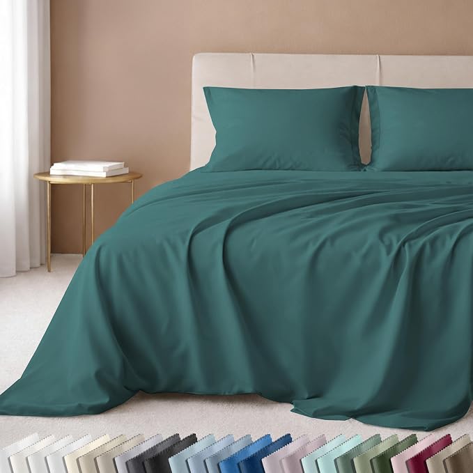 California Design Den Luxury 600 Thread Count Full Size Sheet Sets, Teal | 100% Cotton Sateen Backed by Good Housekeeping Seal, Soft & Smooth, 16" Deep Pocket, All-Around Elastic, Durable, Easy Care