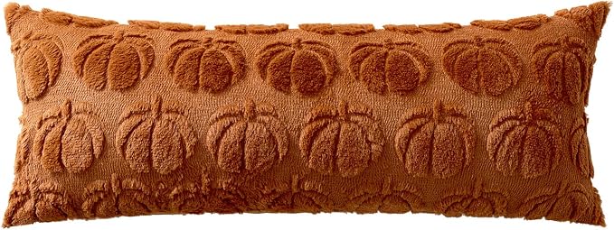 MIULEE Fall Pillow Cover Pumpkin Fall Decor Lumbar 14x36 Dark Rust | Set of 2 Fall Decorations for Home, Plush Faux Fur Farmhouse Accent Pillowcase, Porch Sofa Couch Cushion Bed Livingroom