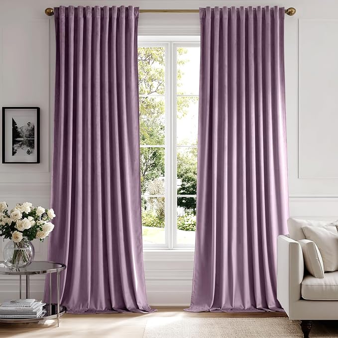MIULEE Lavender Velvet Curtains 52x108 inches Luxury Blackout Curtains | Thermal Insulated, Super Soft Window Drapes for Bedroom Living Room, Rod Pocket & Back Tab, Light Purple