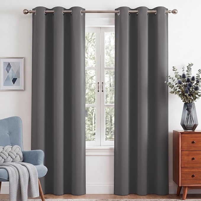 NICETOWN Grey Light Blocking Curtains 84 Inches Long 2 Panels for Living Room, Bedroom, Office Thermal Insulated Blackout Drapes Solid Grommet Noise Reducing Window Curtains, W40